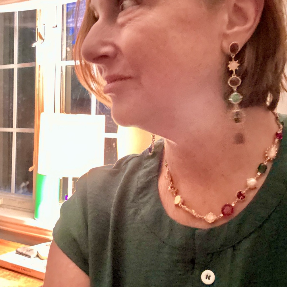 Kate Spade Authentic  Multi-Colored Gemstone Gold Necklace + Earrings set